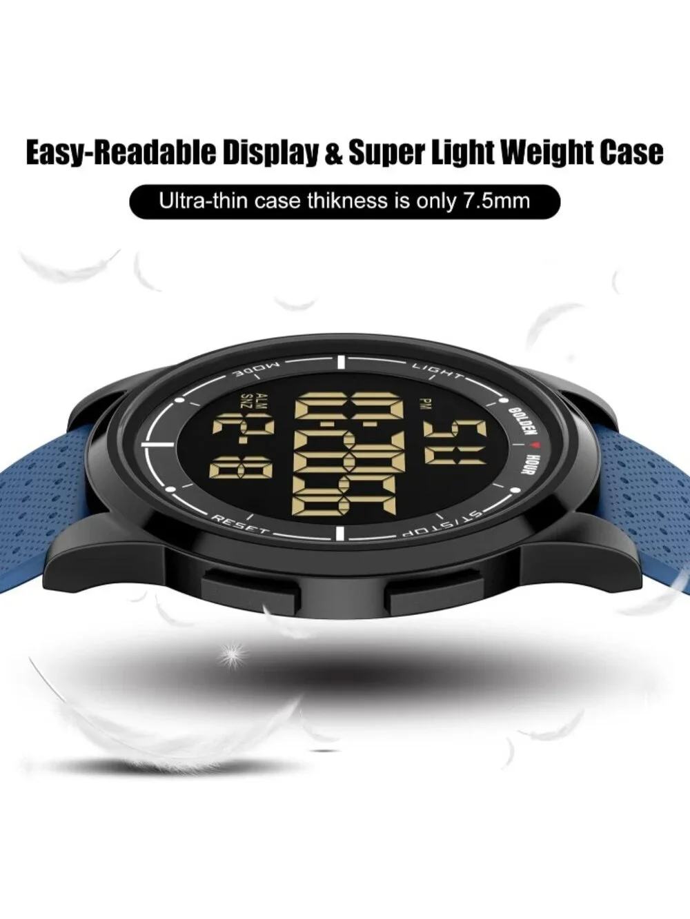 Mens Navy Blue Rubber Strap Ultra-Thin Minimalist Sport Waterproof Digital Watch